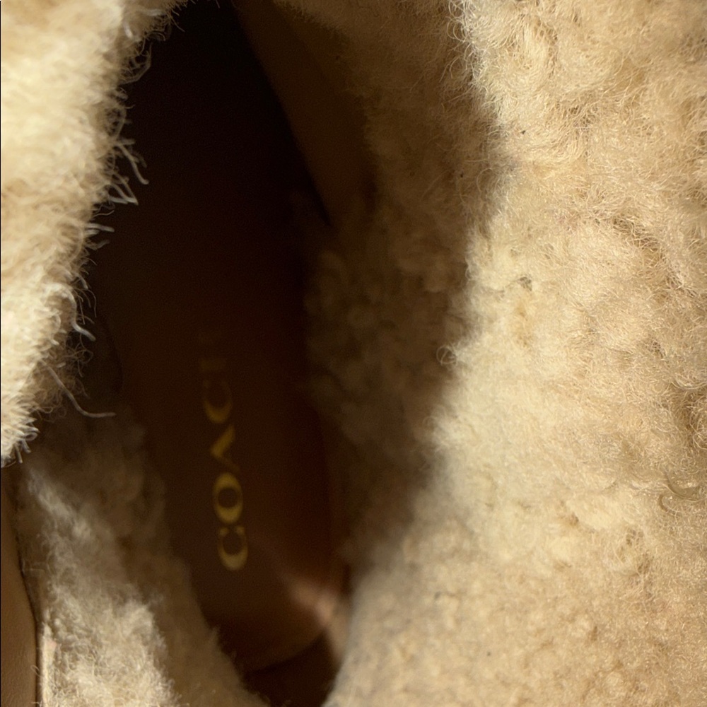Coach Black Leather Lace-Up Platform Boots with Cream Shearling Trim - Picture 6 of 11